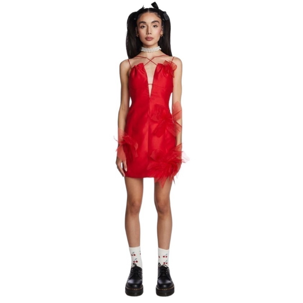 For Love & Lemons Red Alberta Low Back Mini Dress Women’s US M